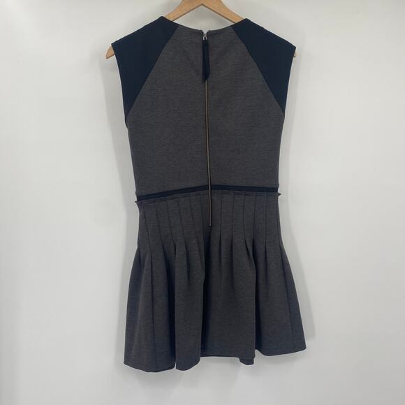Rebecca Taylor Ponte Mini Dress Fit & Flare Pleated Skirt Colorblock Gray Black - Picture 7 of 10